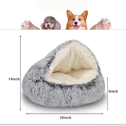 Cama macia de pelúcia para animais de estimação com capa