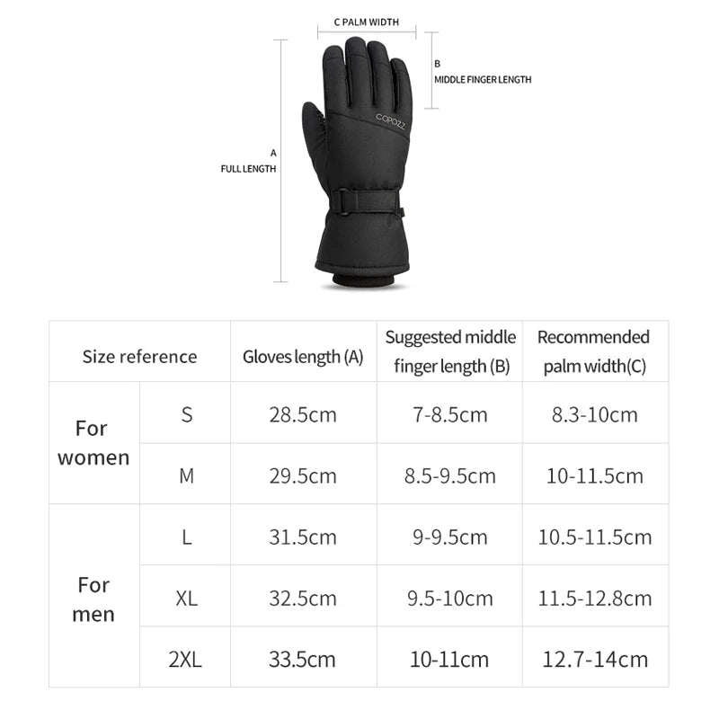 Luvas de esqui de inverno à prova d'água