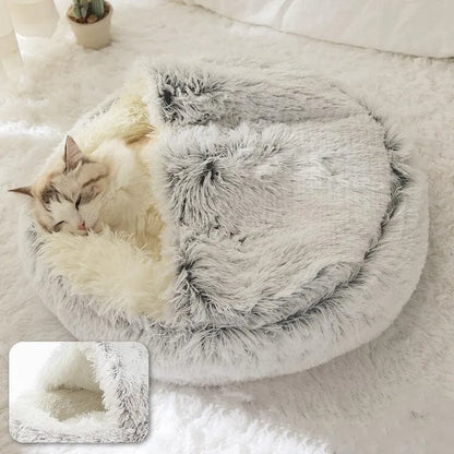 Cama macia de pelúcia para animais de estimação com capa